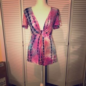 Blue Blush tie dye deep v romper